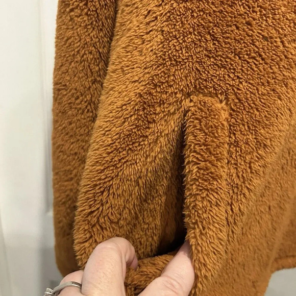 J. Crew Sweater Womens Large Brown Teddy Fleece Sherpa Pullover Pockets - Picture 4 of 7